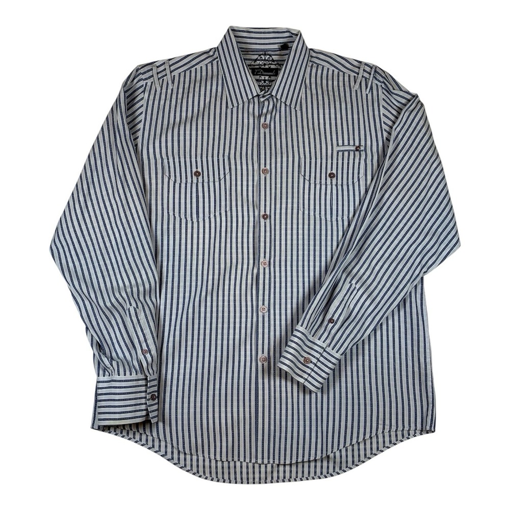 7 Diamonds Western Mens 2XL Blue Striped Button Down Long Sleeve 100% Cotton